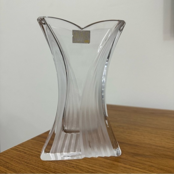 Mikasa Art Deco Style 90’s Clear Frosted SatinCrystal Flared Vase Heavy Glass